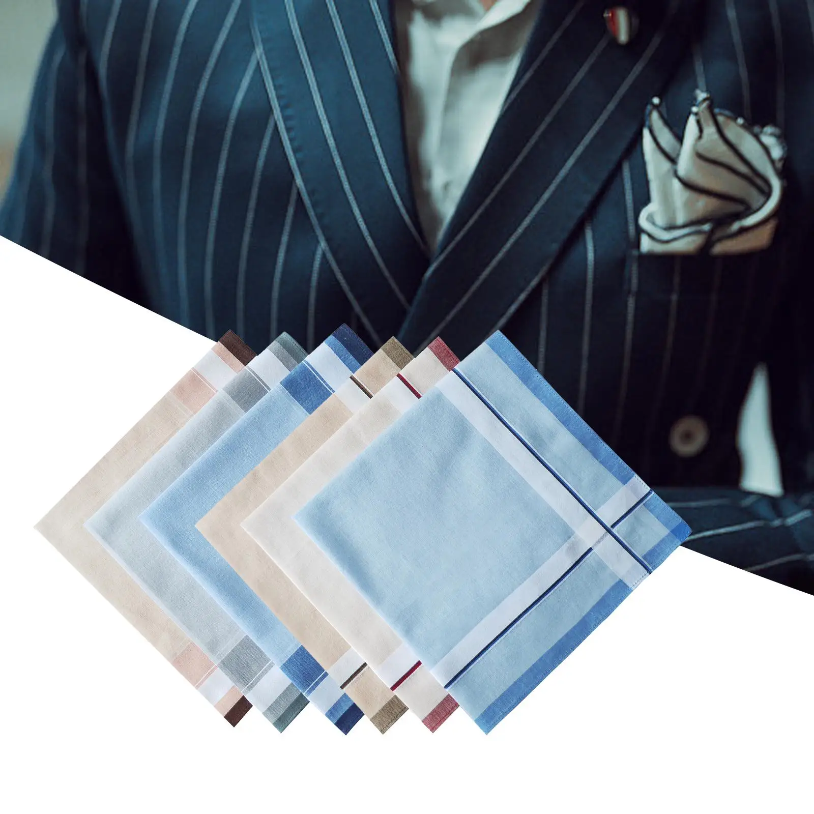 6Pcs Cotton Men's Handkerchiefs Pocket Square Hankies for Suit Casual Father