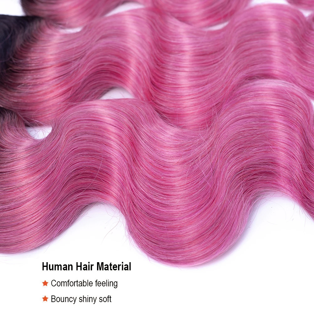 MogulHair-extensiones de cabello humano Remy con cierre, accesorio capilar con ondas de encaje transparente, color rosa, 1B, 2/3 mechones, 10-22 pulgadas