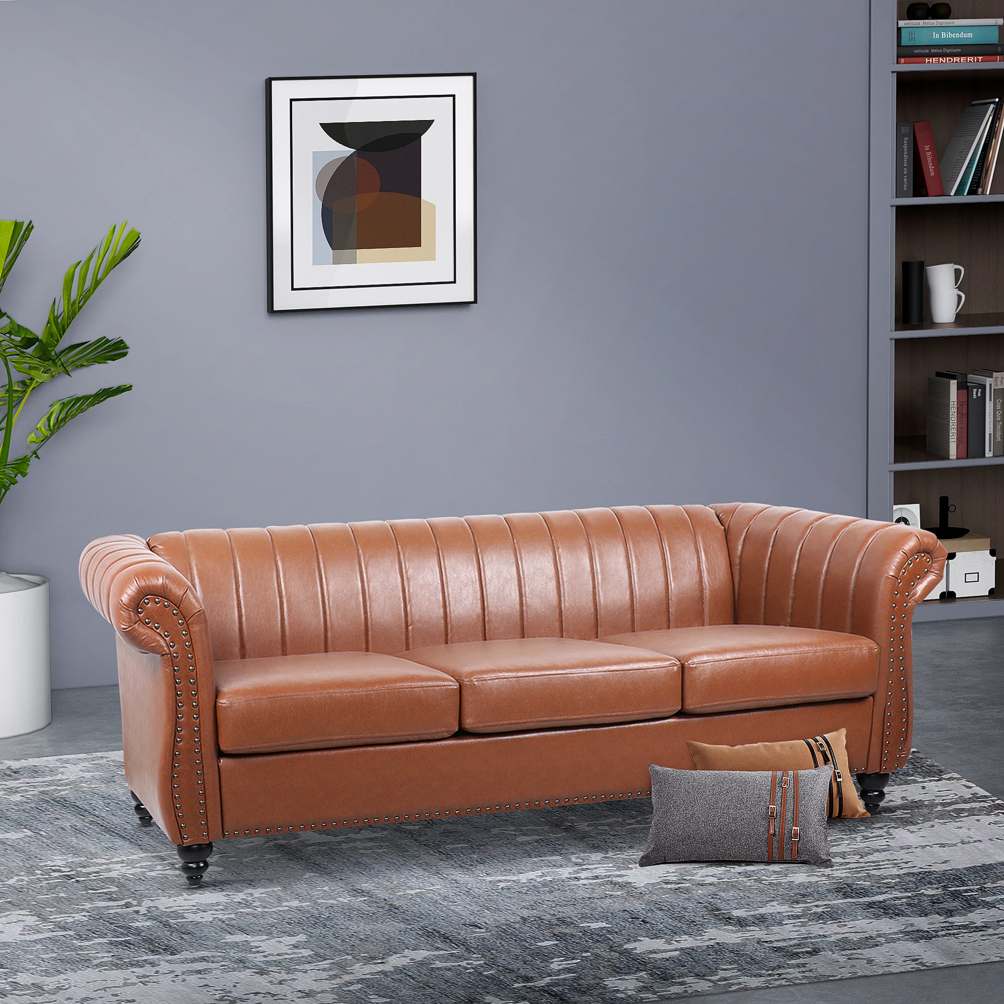 

Chesterfield Sofa for Living Room, 3 Seater Sofa Couch Faux Leather Fabric Home Seating Couch Sofa for Home Furniture