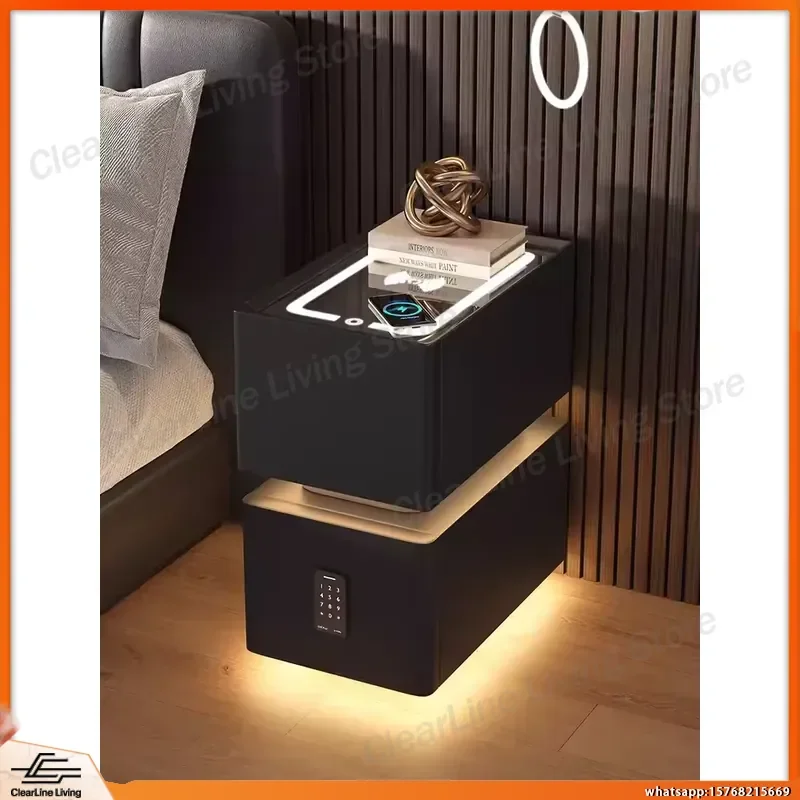 

Modern Creative Bedside Table with Wireless Charging Pad Sensor Night Light Storage Cabinet for Bedroom Nightstand Small