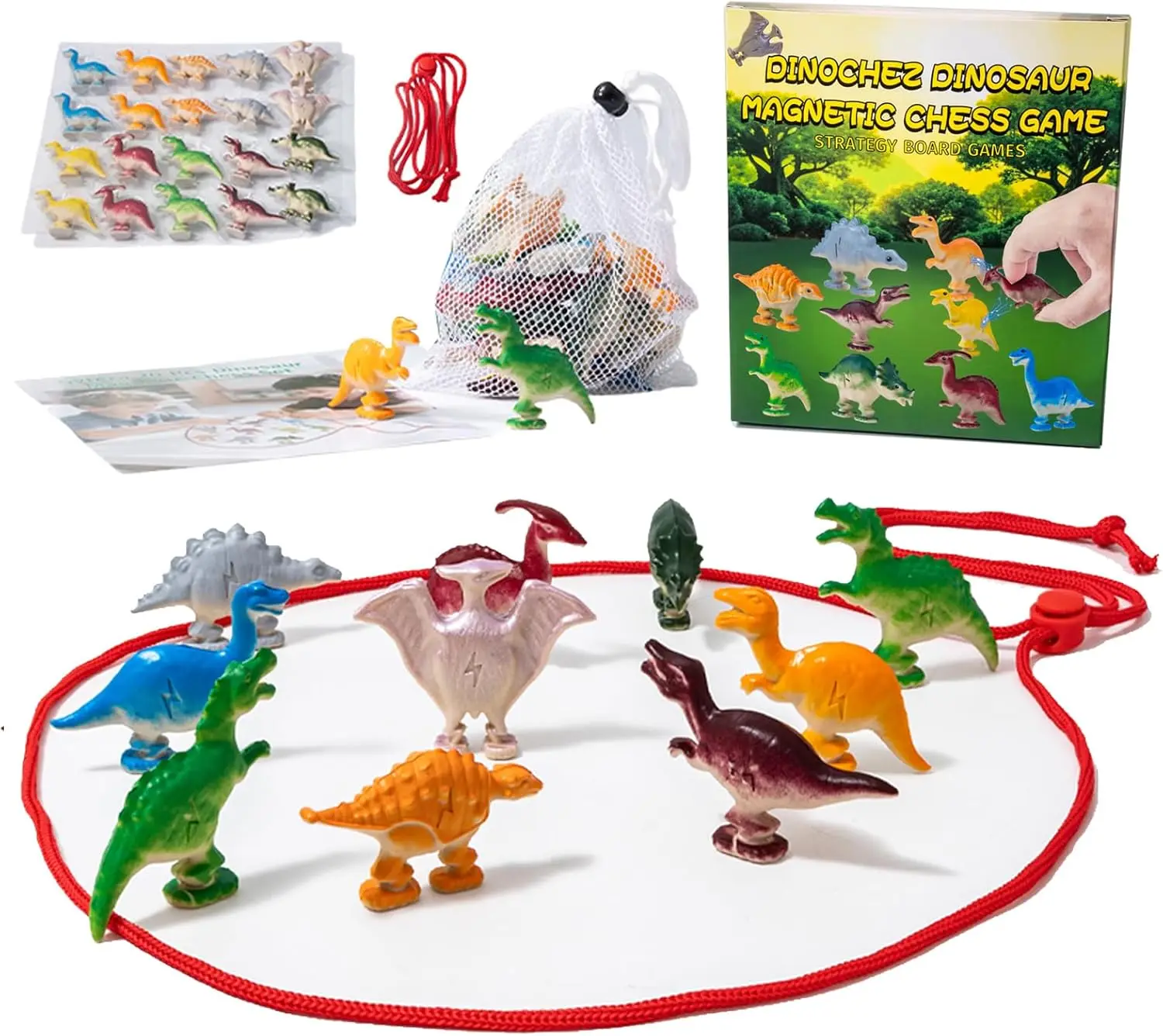 

Magnetic Chess Game with Stones - Dinosaur Magnet Rope Strategy Game for Family Nights