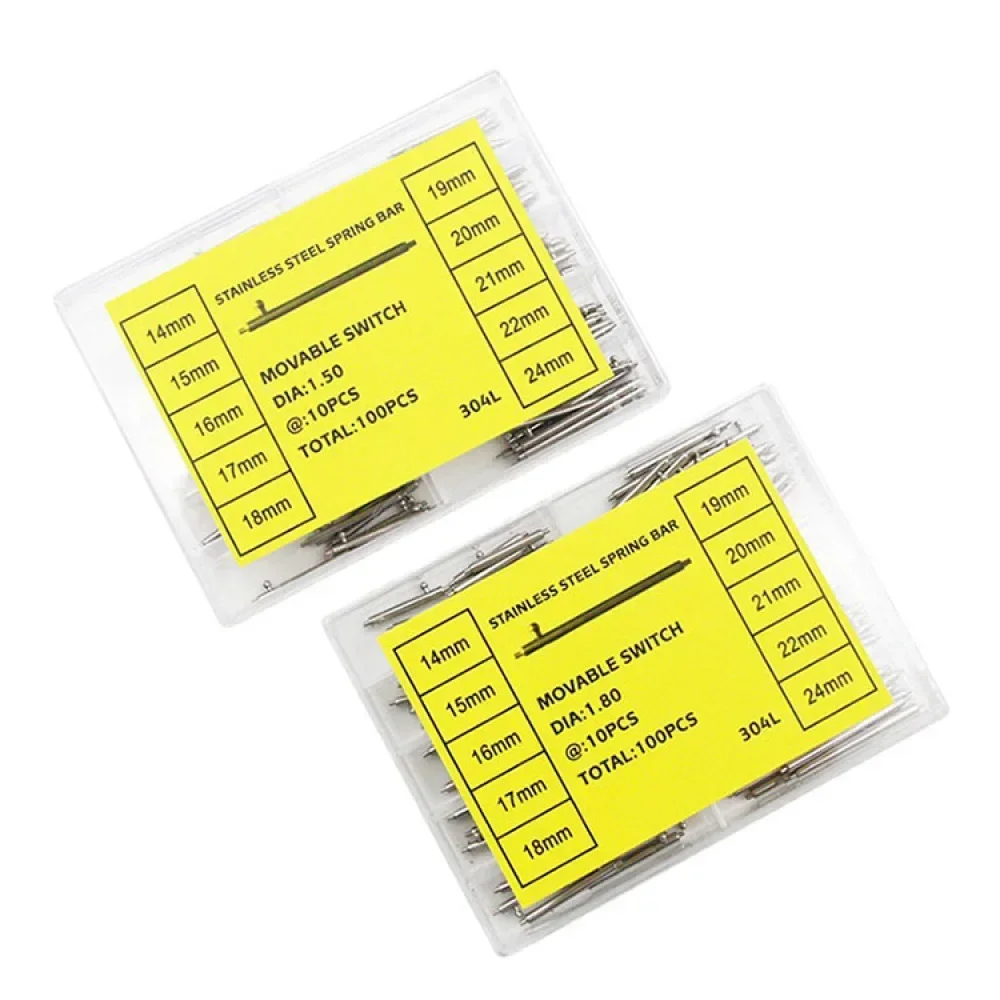 100 ชิ้น/กล่อง 1.5 มม./1.8 มม.และนาฬิกาการเชื่อมต่อเพลาสแตนเลสฤดูใบไม้ผลิดิบ LUG อะไหล่นาฬิกา Corne Horn นาฬิกาอุปกรณ์เสริม