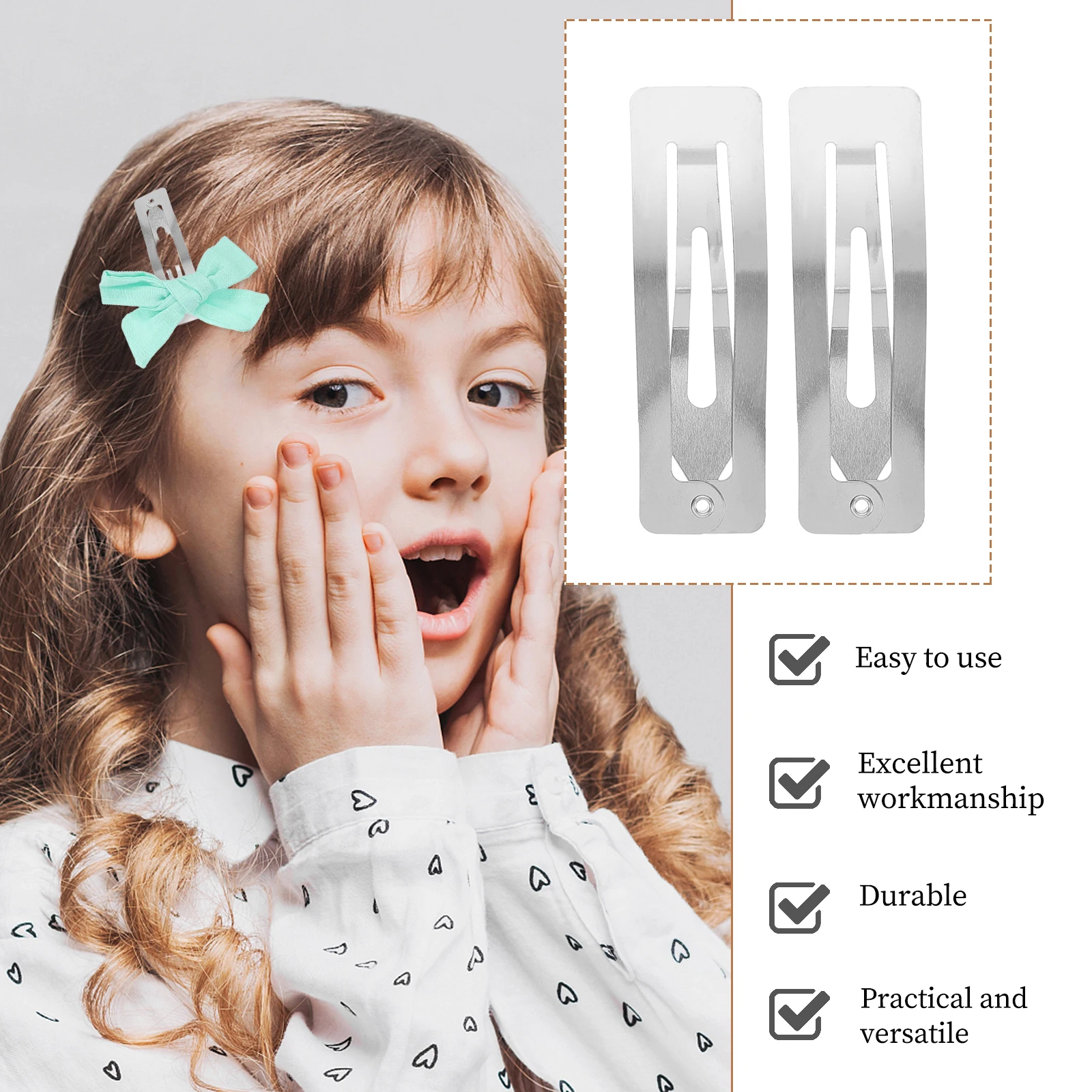 

100pcs Rectangular Clip Clips Snap DIY Hair Barrette Hair Clip Accessories Silver Baby Bulk Long Lasting Iron for Christmas