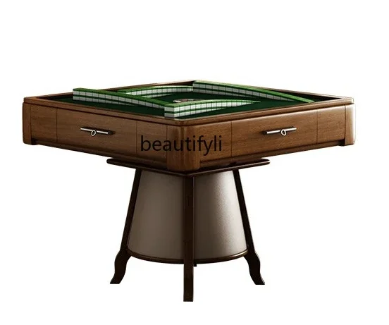 

New Chinese-style solid wood silent rotor mahjong machine dining table, multi-functional North American walnut automatic home