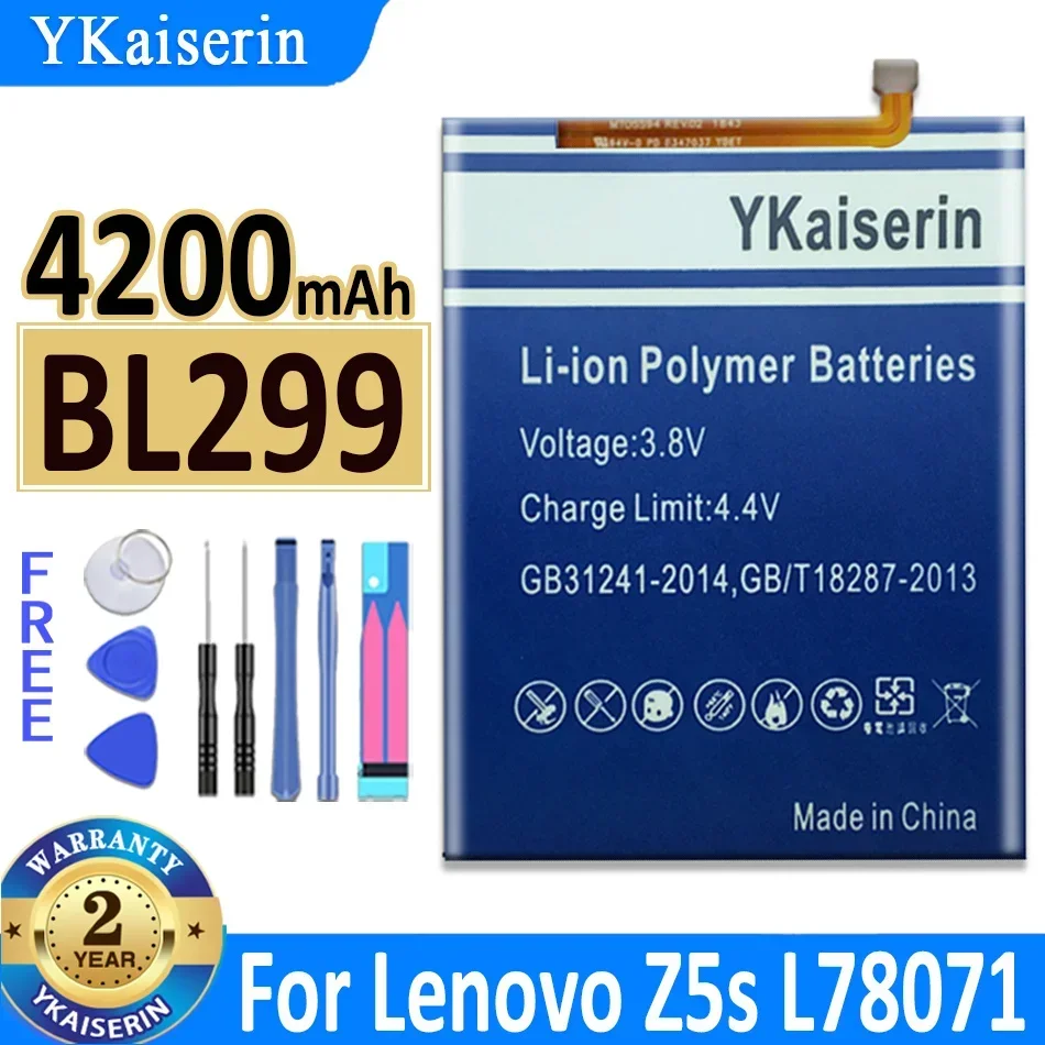 

Аккумулятор ykaisсеребрин BL299 BL 299 4200 мАч для Lenovo Z5s L78071, высококачественный Новый аккумулятор для телефона 6,3 дюйма с номером отслеживания