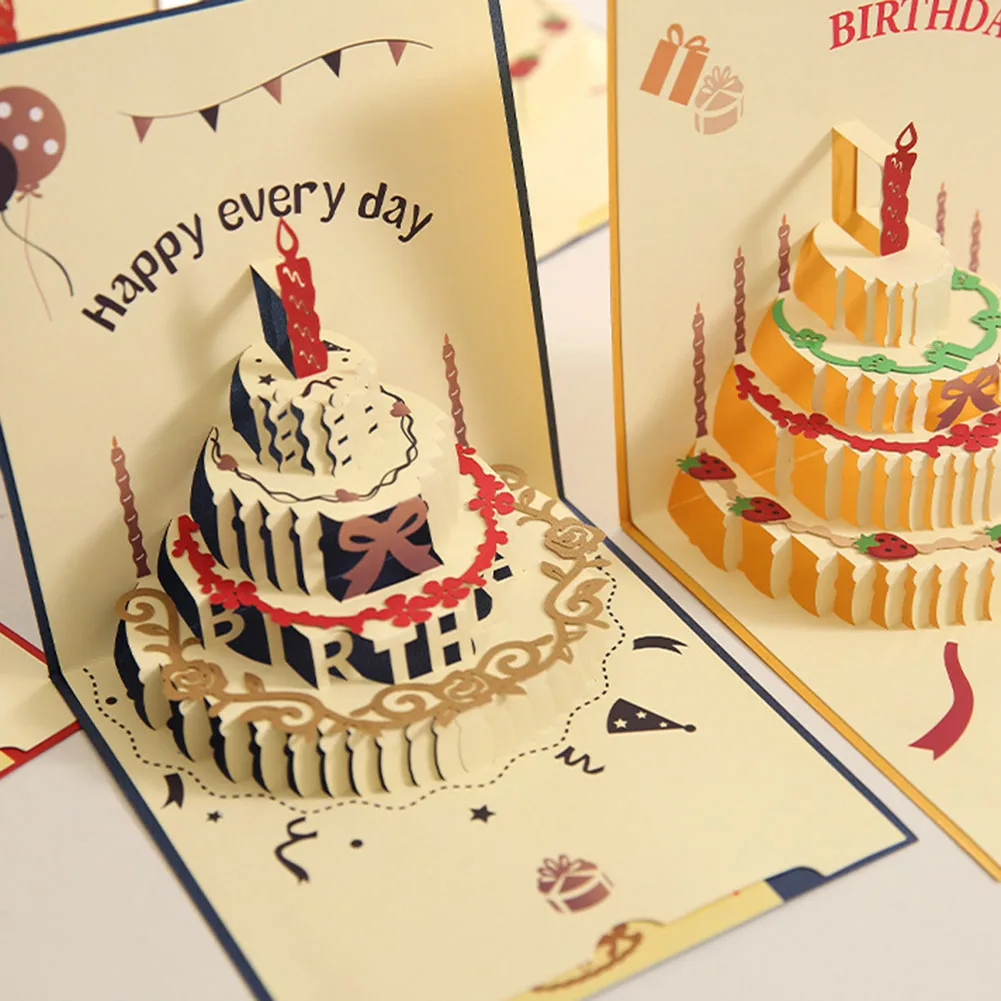 3D Happy Birthday Card Pop-Up Greeting Cards Foldable Congratulation Postcard Gifts With Envelope For Valentine Anniversary