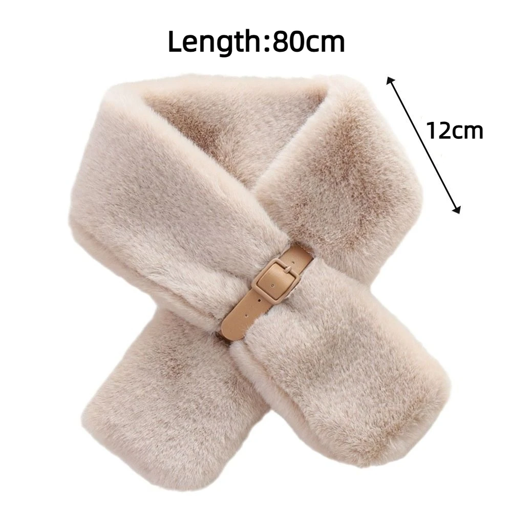 New With Belt Warm Scarf Keep Warm Solid Color Thick Collar Short Narrow Fur Collar Scarf Winter