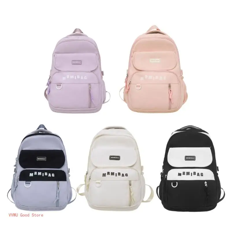 

Versatile Teens Backpack with Stylish Contrast Color Spliced Ample Storage Nylon Daypack Book Bag for School Essential