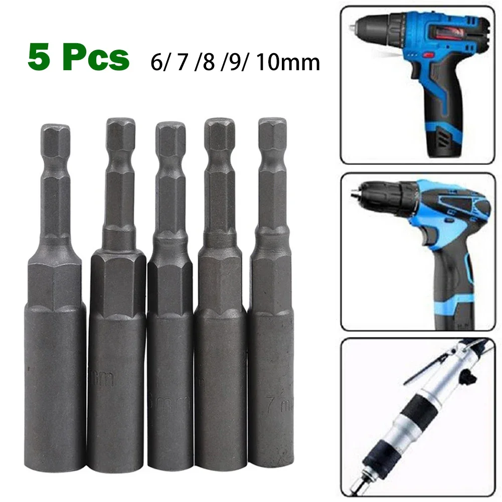 

5pcs Hex Socket Sleeve Nozzles Nut Driver Set Drill Adapter Electric Screwdriver Nut Driver Socket Screwdriver Tool 6/7/8/9/10mm