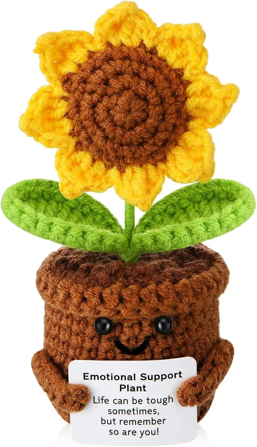 

Crochet Sunflower Artificial Flowers for Decorations Funny Positive Gifts for Women Support Plush Plant for Home