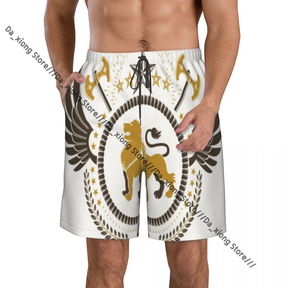 

Мужские купальники, короткие плавки, винтажные крылатые геральдические пятиугольные звезды, пляжные шорты для плавания, шорты для серфинга