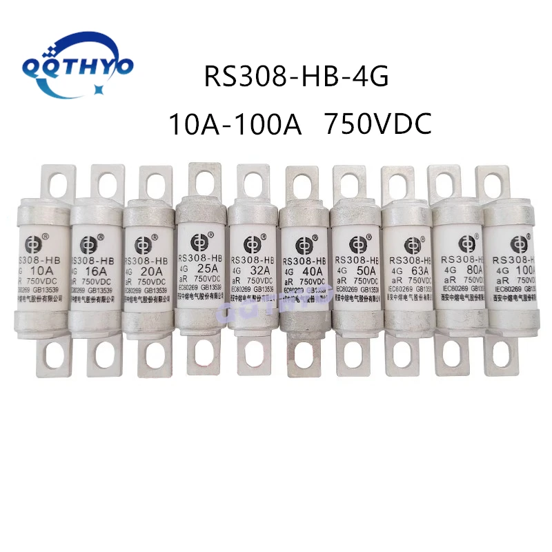 10Pcs/lot New Energy Vehicle Fuses RS308-HB 4G 10A 16A 20A 25A 32A 40A 50A 63A 80A 100A aR 750VDC Molten Core Fuse