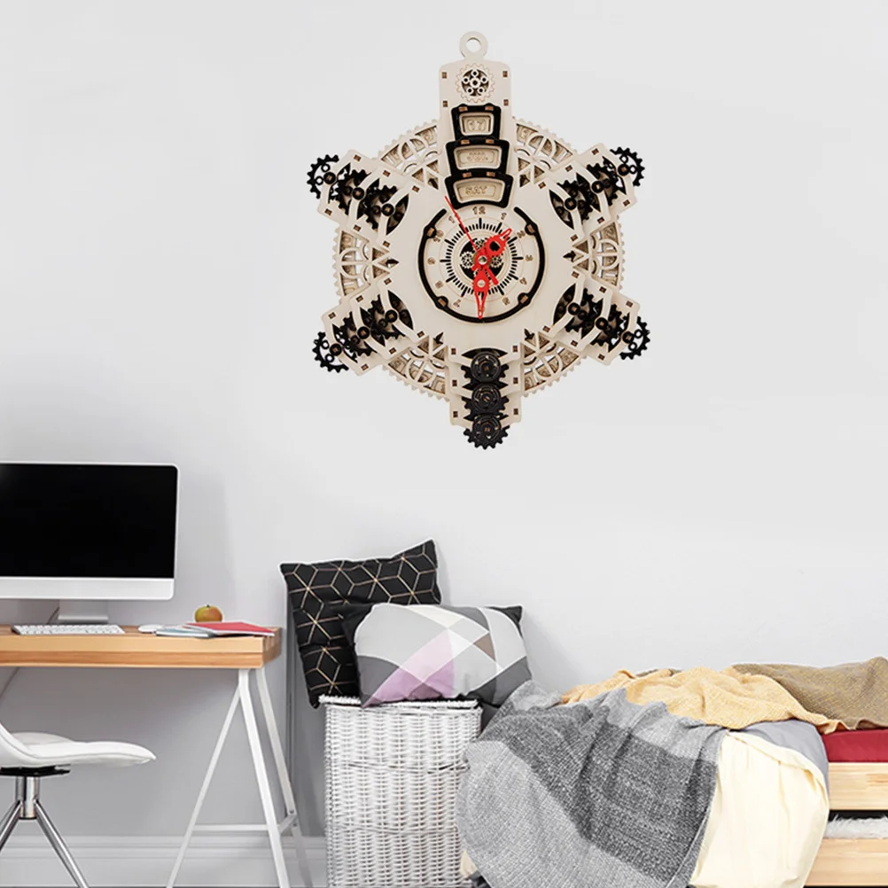 1세트 1세트 3D 퍼즐 시계 DIY 나무 키트 어린이 및 성인용 나무 퍼즐 시계 거실 침실 장식 교육용 게임