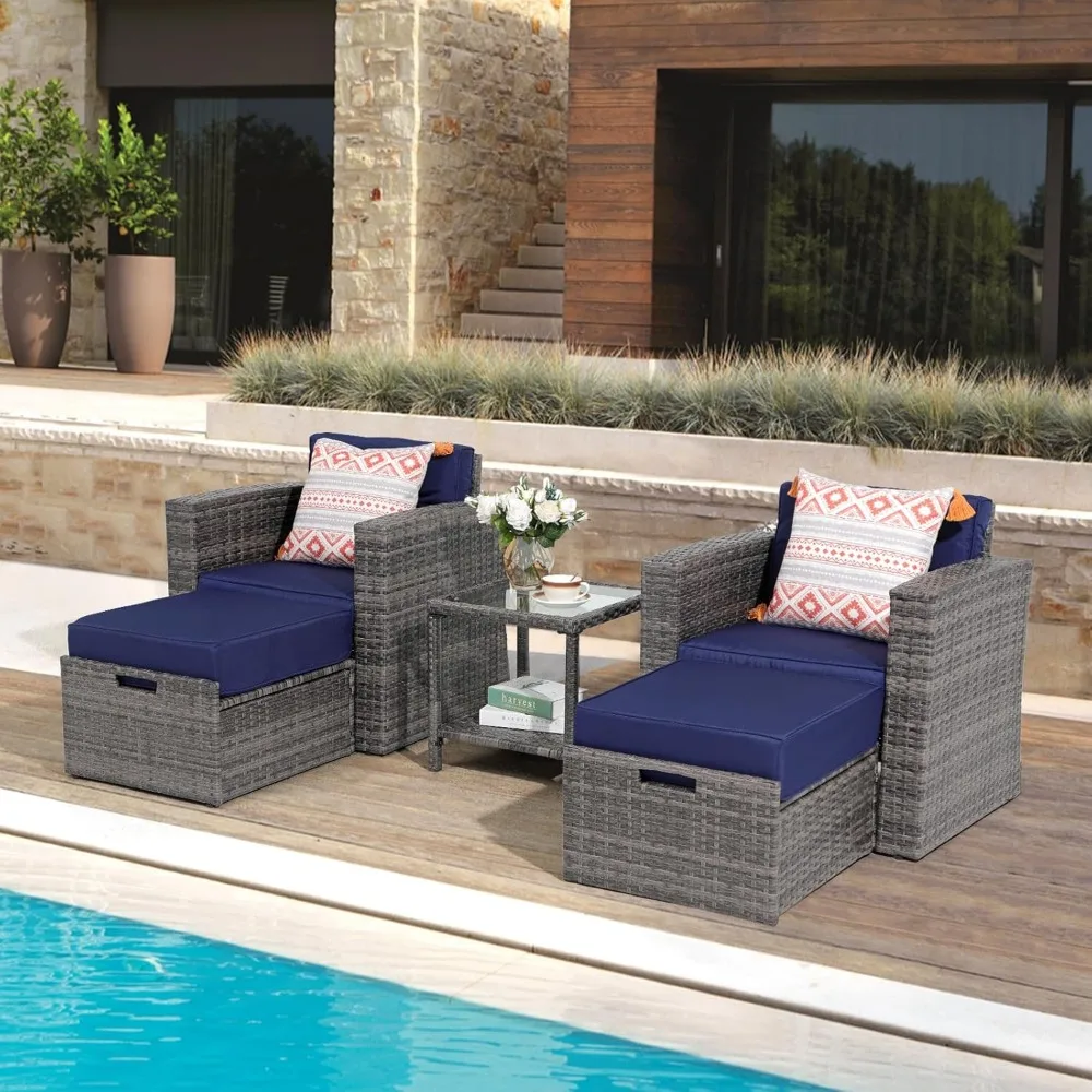

Super Patio 5 Piece Wicker Patio Furniture Set, Patio Conversation Set with Ottoman Set, Outdoor Couch Sofa Set with Tempered