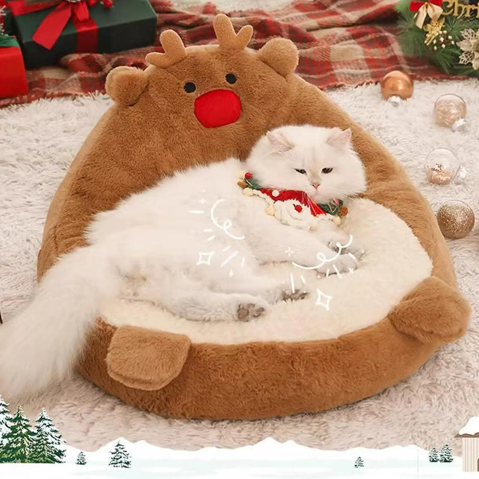 

Cat Bed Cartoon Soft Fashion Warm Elk Cat Sofa for Puppy Small Dogs Cats