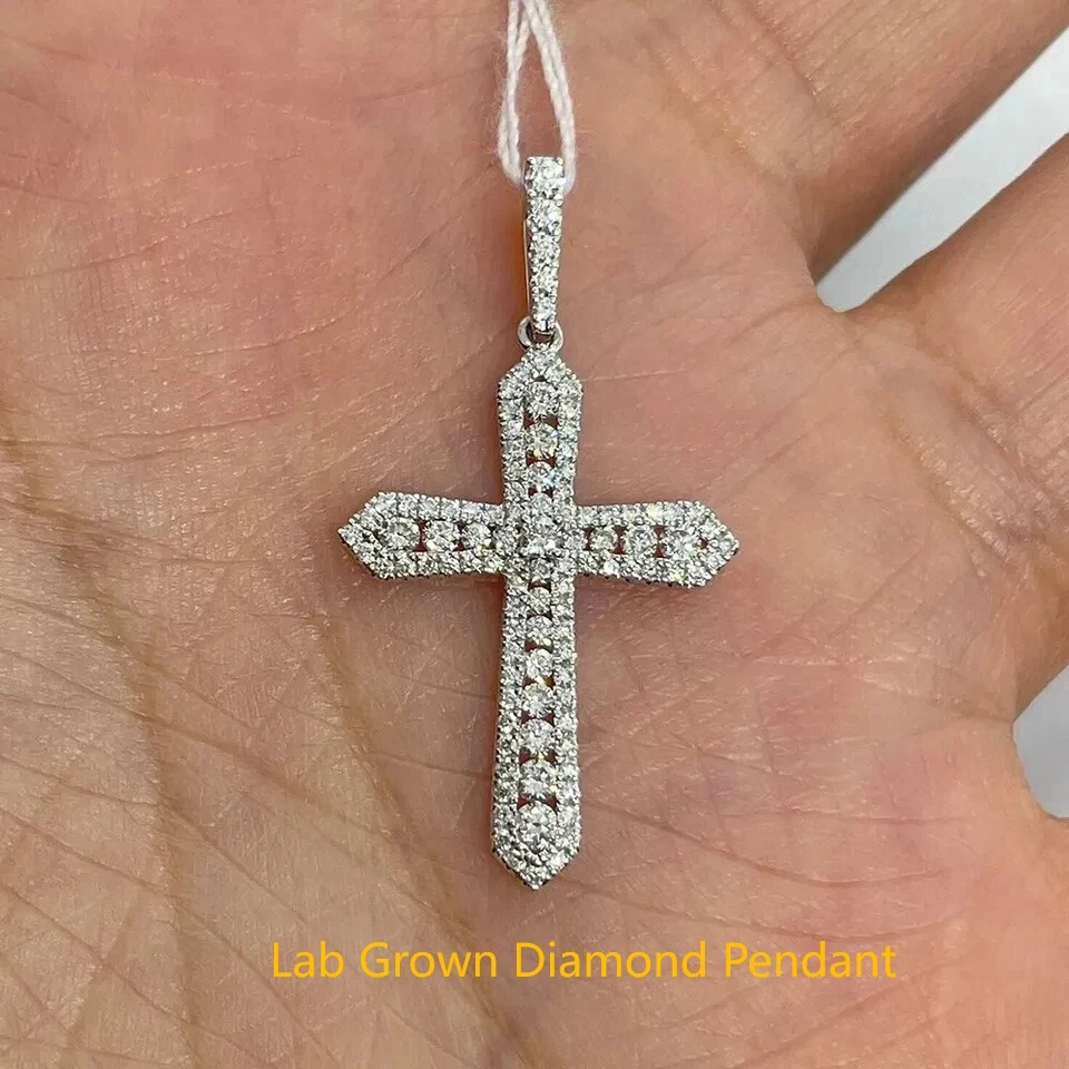 

1.50Ctw Round Cut DEF VS-VVS Lab Grown Diamond Cross Pendant Chain Solid Platinum 950 Diamond Pendant For Men & Women