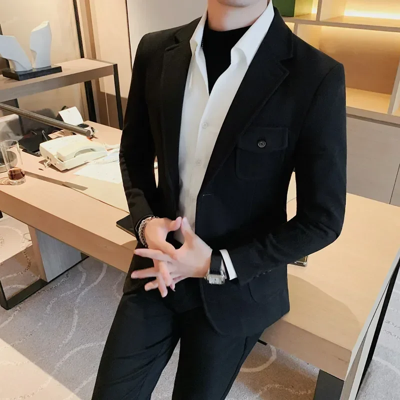 

High Quality Korean Slim Fit Blazer Jackets Men Clothing Simple Business Formal Wear Casual Suit Coats Tuxedos 4XL