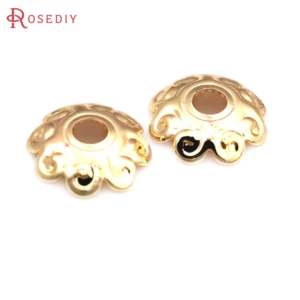 50PCS 18K Gold Color Brass Flower Beads Caps High Quality Diy Jewelry Making Supplies Necklace Earrings Accessories for Women