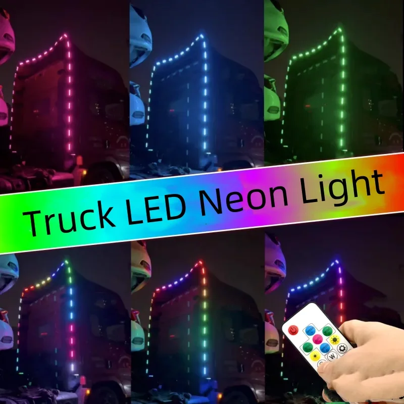 

24V Truck LED Neon Light remote RGB Car Ambient light For Compartment Deflector Centre Mesh Warning Lamps For DAF Van Truck