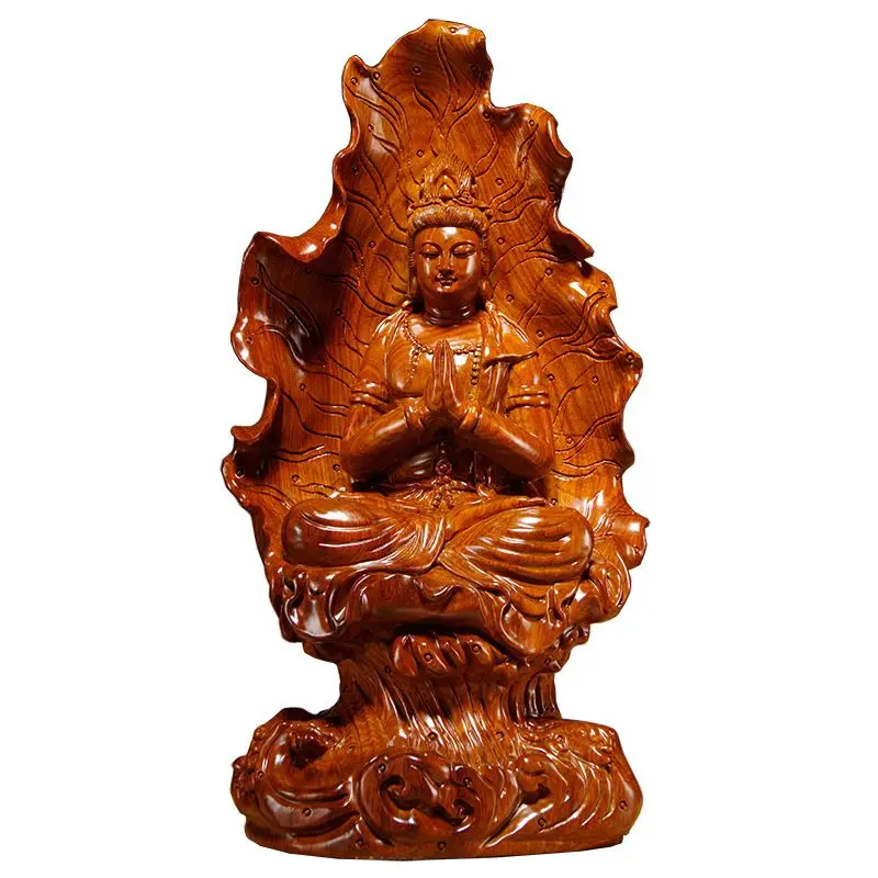 

rosewood lotus leaf Guanyin ornament wood carving Buddha statue home decoration handicrafts