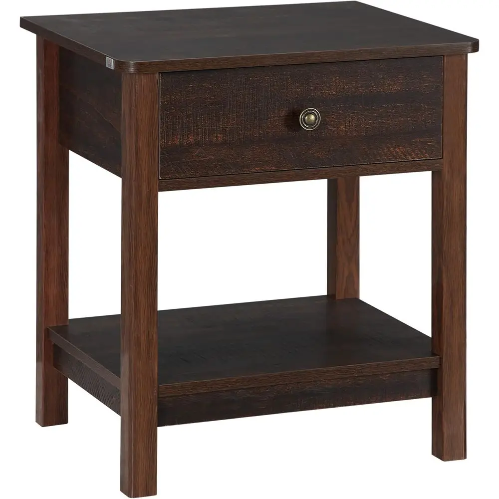 Compact Espresso End Table with Storage Shelves for Small Spaces