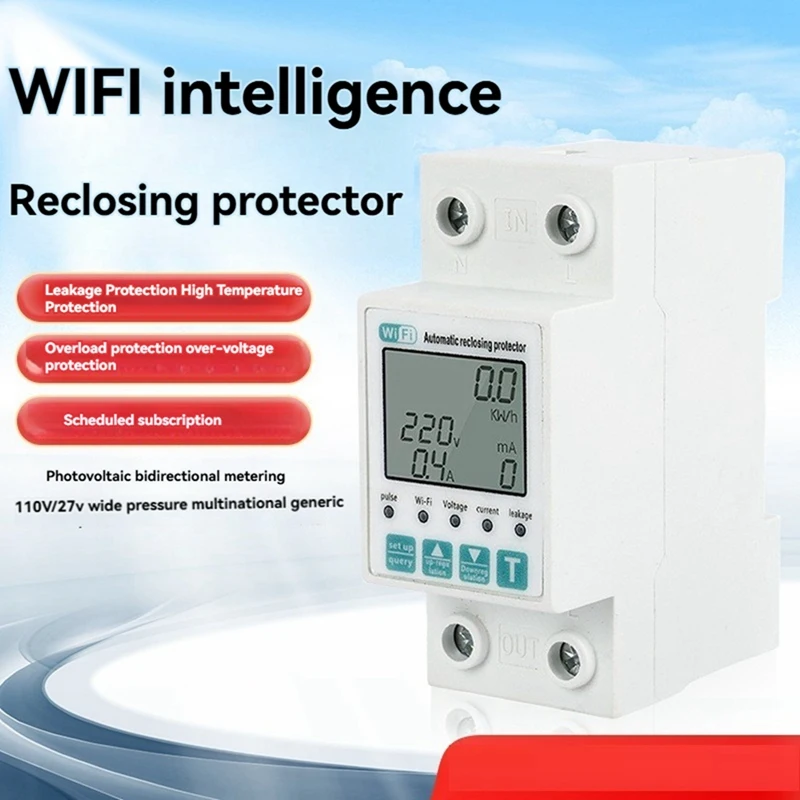 Tuya Wifi 2P Smart Energy Meter Power Kwh Meter Earth Leakage Over Under Voltage Protector Work With Tuya Smart Life