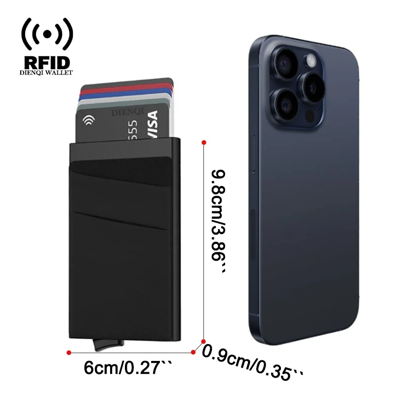 RFID Bloqueio Titular do cartão de crédito para homens Carteiras de alumínio Slim Minimalista Carteira Pop Up Carteira, Caixa de metal, Bolsa de dinheiro
