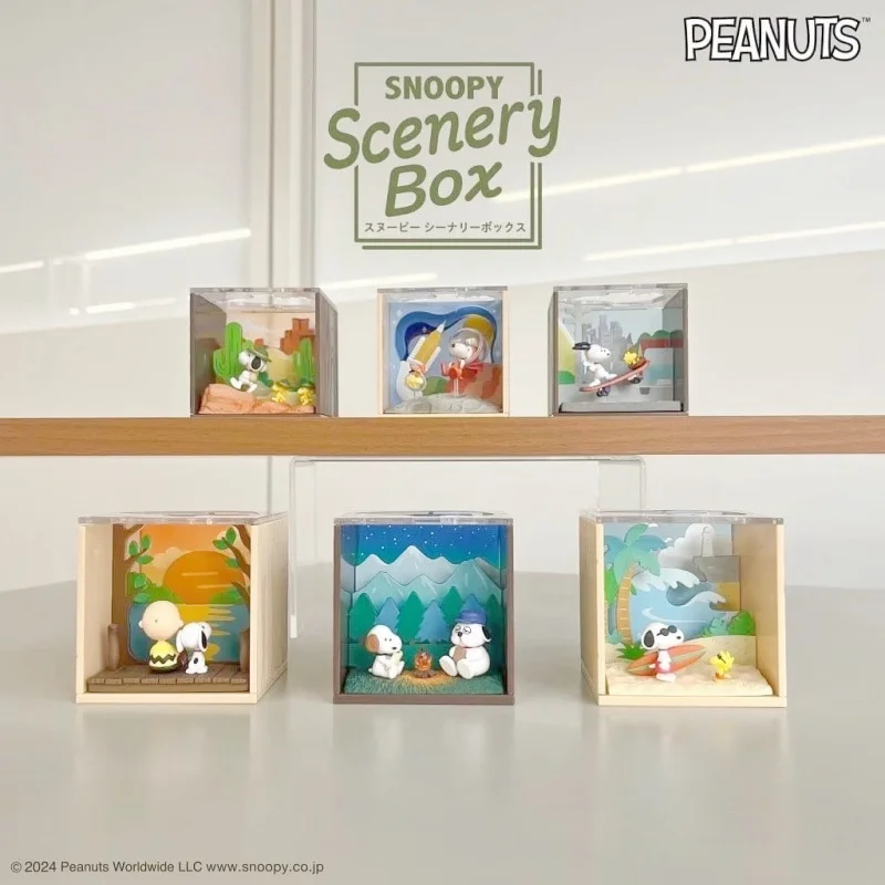 Caixa inteira genuína re-ment snoopy modelo em miniatura grinalda café padaria ocidental restaurante encontro caixa cega coleção
