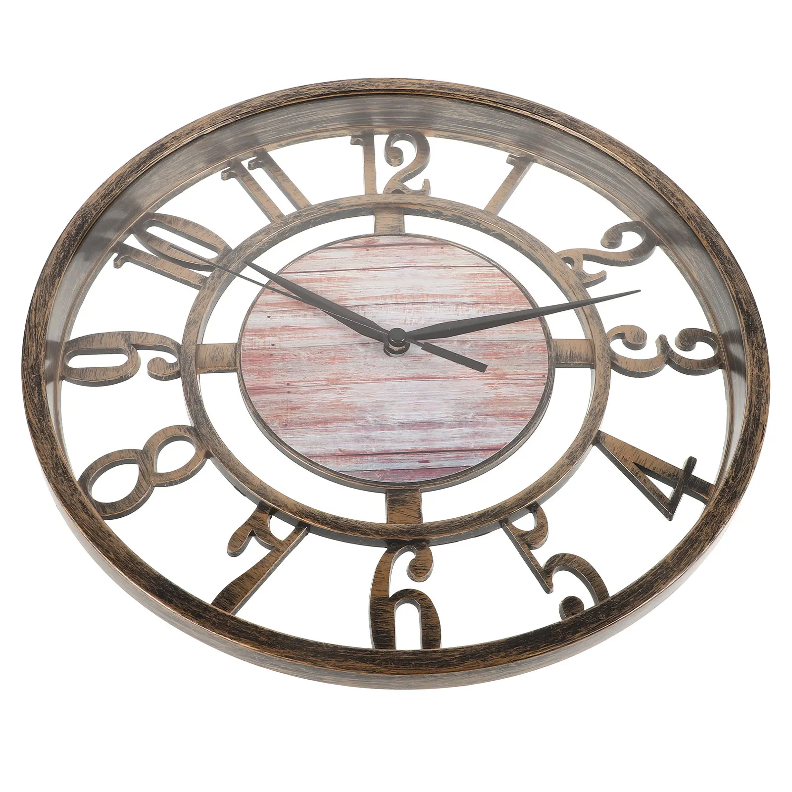 

Rustic Mute Round Hollow Bedroom Decorative Silent Arabic Numerals Hanging For Office Home Living Room Household Sturdy Plastic