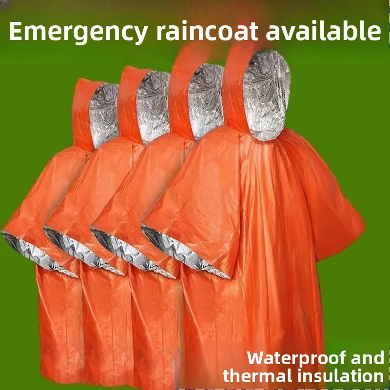 Outdoor cold-proof thermal emergency blanket  portable raincoatpeAluminum film poncho for  insulation and home emergency use