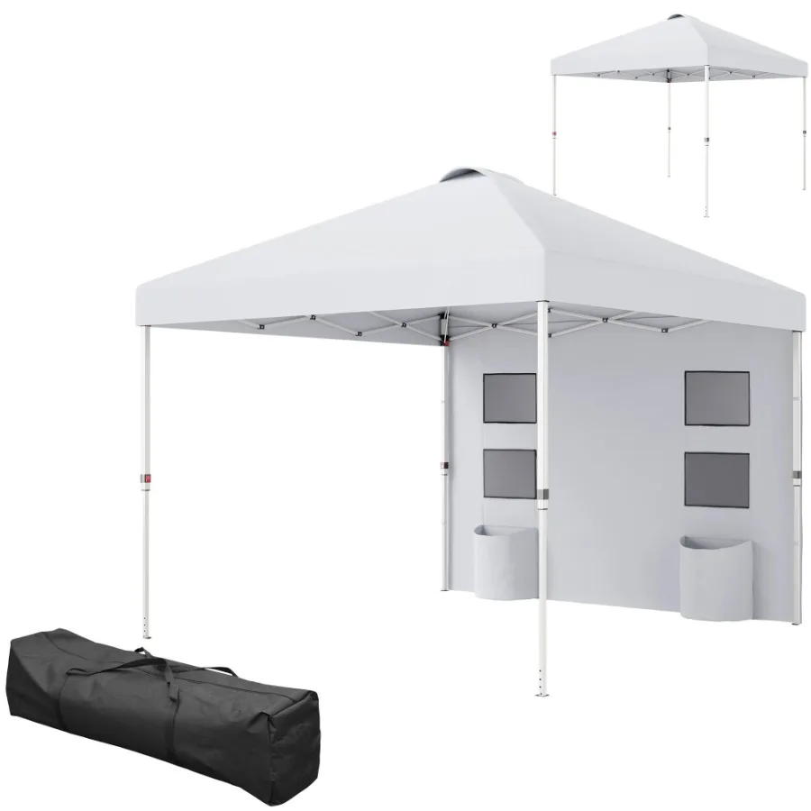 

10' x 10' Pop Up Canopy Tent w Sidewall Height Adjustable Instant Sun Shelter w Storage Pockets White