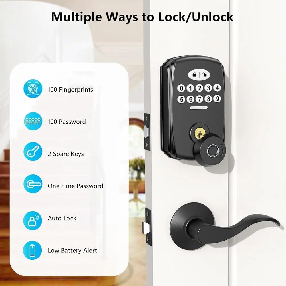 Fingerprint Door Lock Smart Keyless Entry Digital Lock Set Biometric Security Deadbolt with Keypad Handles Easy Install Weather