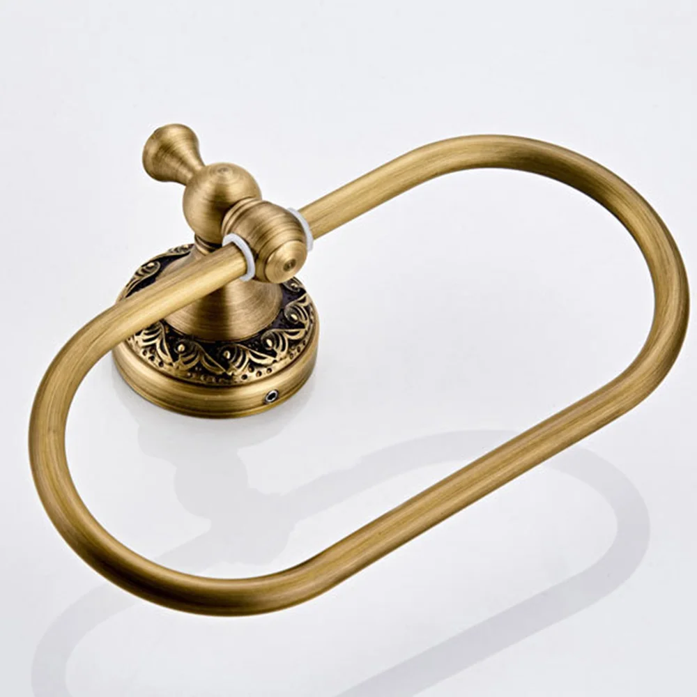 ABQR Oval Towel Ring Antique Brass Exquisite Pattern Carving Hanger Hand Towel Holder for Bathroom Kitchen Accessories