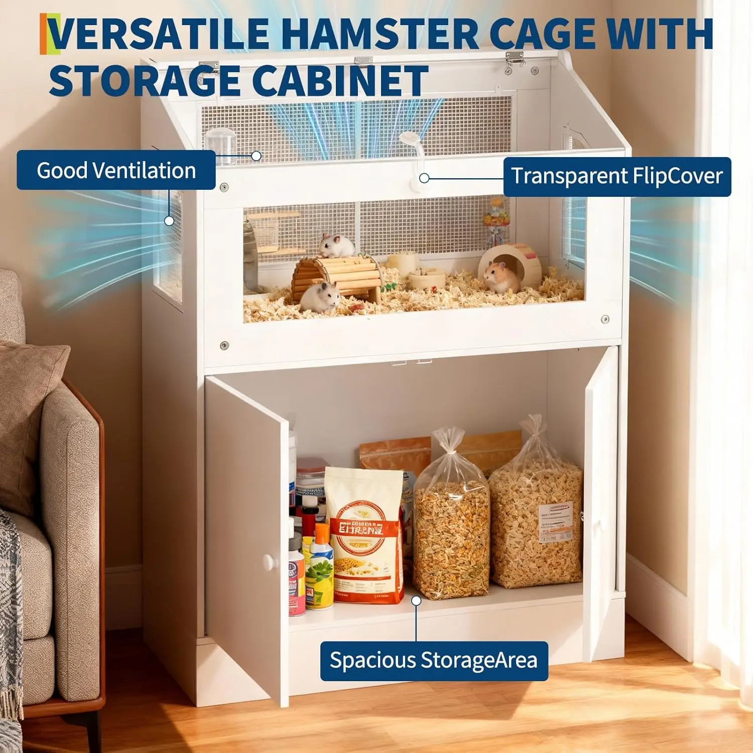 Large Acrylic Small Animal Cage With Storage Cabinet Pet Habitat For Hamster Guinea Pig Rat Hedgehog Easy Clean & Ventilated - view 4