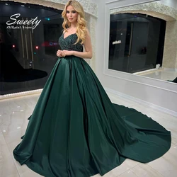 Luxury Evening Dress Soft Satin With Embroidery Ball Gown V-Neck Spahrtti Strap Prom Dresses Sleeveless Zipper Vestido De Novia