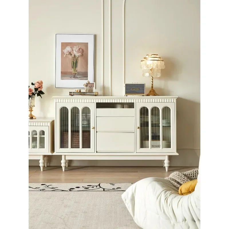 American light luxury solid wood dining side cabinet French white small apartment kitchen locker integrated wall wine cabinet