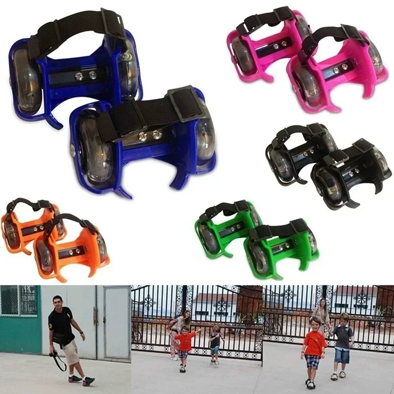 1 Pcs Double Wheel Walking Shoes Wear-resistant Roller Skating Adjustable Walking Tool with Three Colored Shining Shoe Wheels