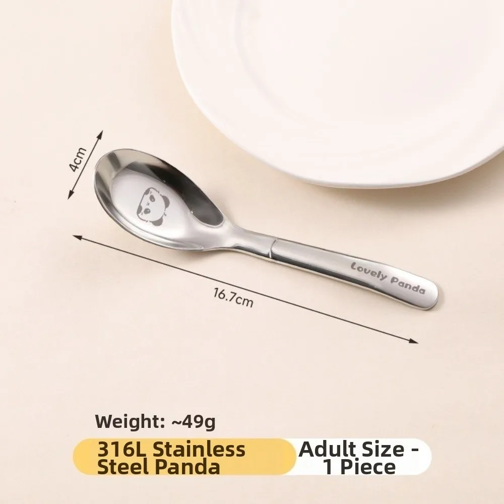 316 Stainless Steel Feeding Spoon Cartoon Animal Pattern Panda Pattern Toddler Training Spoon Smooth Rounded Edges