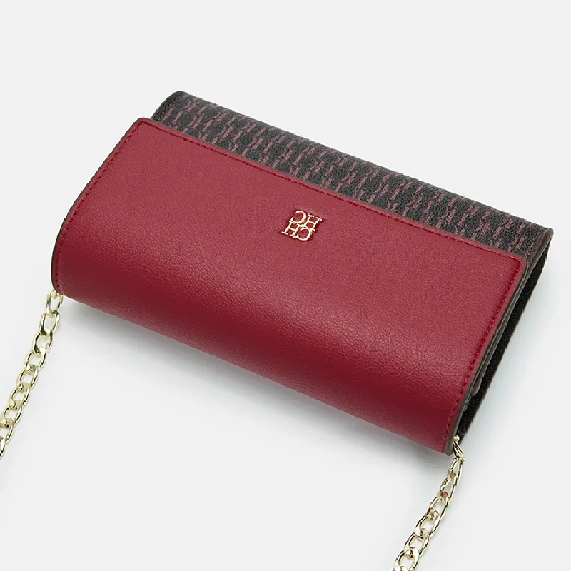 CH بورجوندي المزدوج الملمس حقيبة كروسبودي الفاخرة بو شعار نمط الذهب سلسلة أنيقة المدمجة مصمم العصرية شيك المرأة التبعي