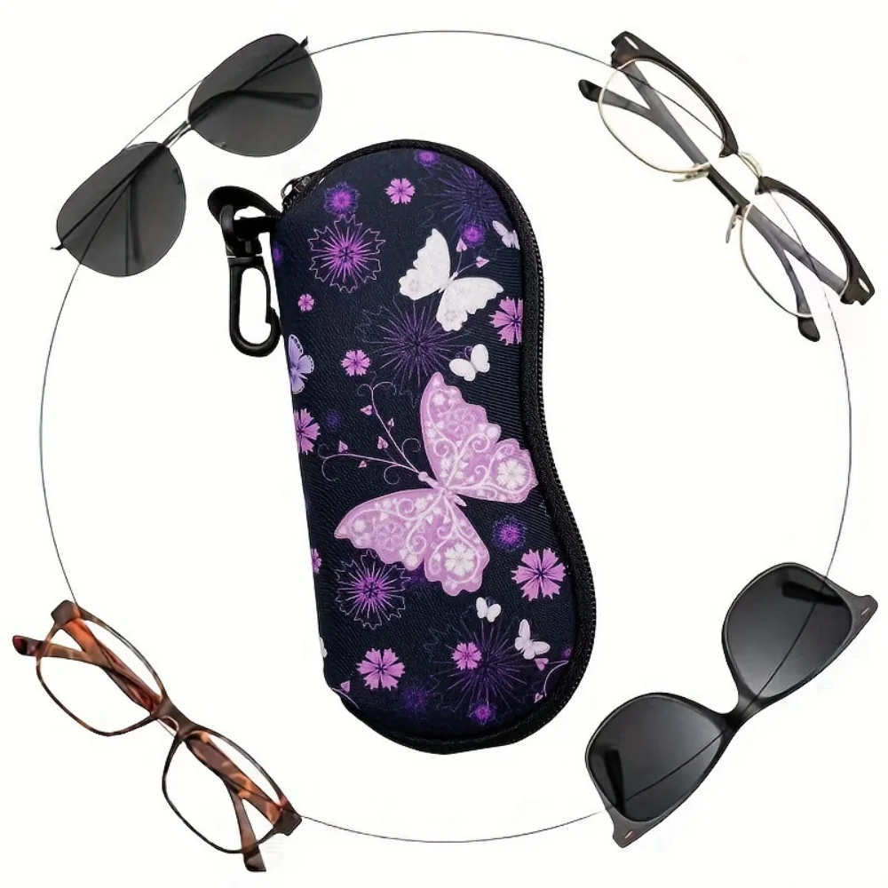 Birds Butterfly Floral Print Eyeglass Case Portable Zipper Sunglasses Protective Pouch Women Men Portable Travel Eyewear Holder
