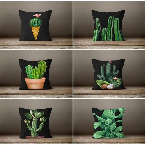 Digital Cactus Pattern Decorative 6'lı Stylish Pillow decorate Case