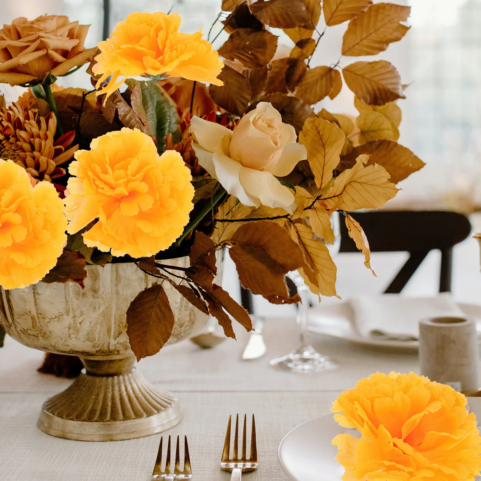 

50Pcs Marigold Decoration Flowers Head Artificial Fabric Wedding Diwali Floral Wall Garland DIY Wreath Marigold Flowers Head