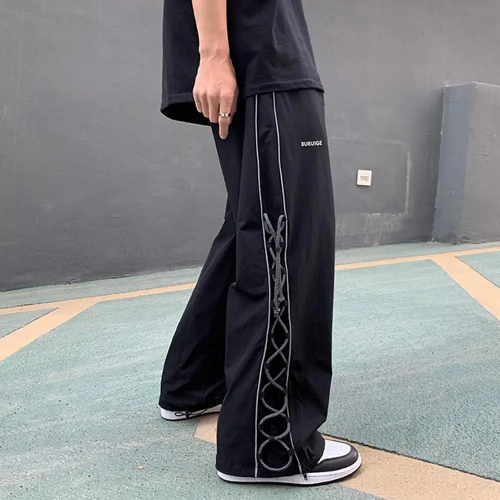 

Trendy Skateboard Pants Drawstring Cuffs Breathable Straight Fit Men Sweatpants Daily Clothing