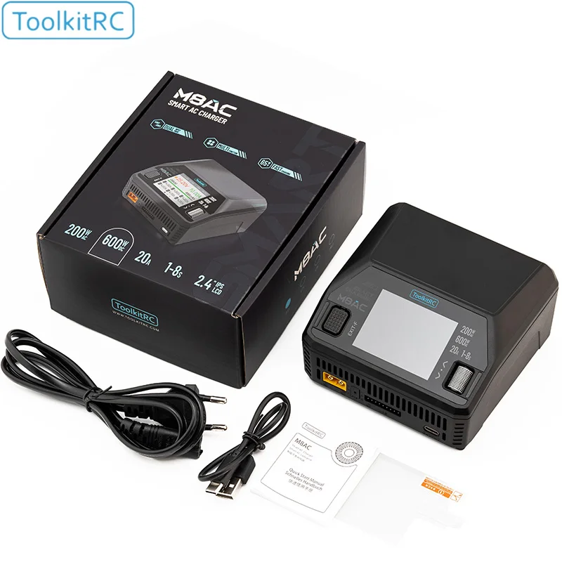 

ToolkitRC M8AC Smart Lipo Battery Charger Discharger AC 200W DC 600W 20A for 1-8S LiHV Lipo Battery PD 65W