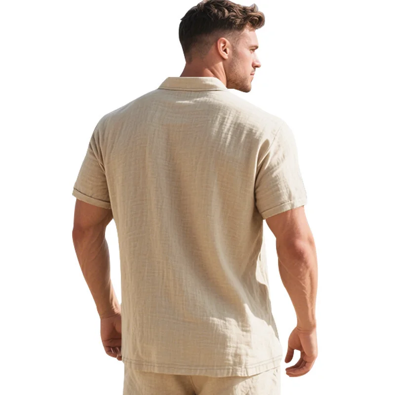 Hochwertiges Baumwoll-Leinen-Kurzarm-Polohemd für Herren, lässiges, lockeres, bequemes Hemd, Sommer-T-Shirt, Knopfleiste, Umlegekragen, Oberteile – Detail 20