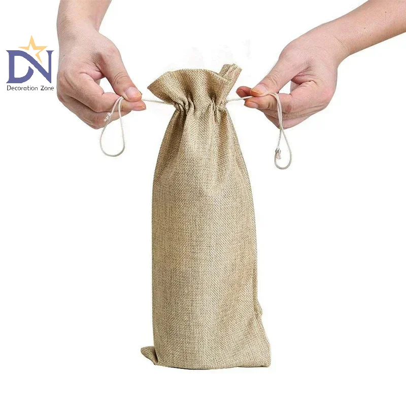 Linen Wine Bottle Bags With Drawstring Wine Bag Holder Wedding Party Decoration Wine Bags Gift Champagne Pouch