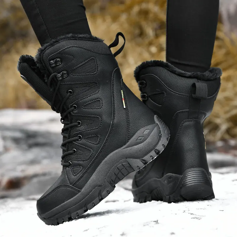 Winter Boots Ladies Snow Boots Warm Plus Size Middle Calf Motorcycle Cotton Shoes Warm Plush Thick Sole Work Shoes Zapatos