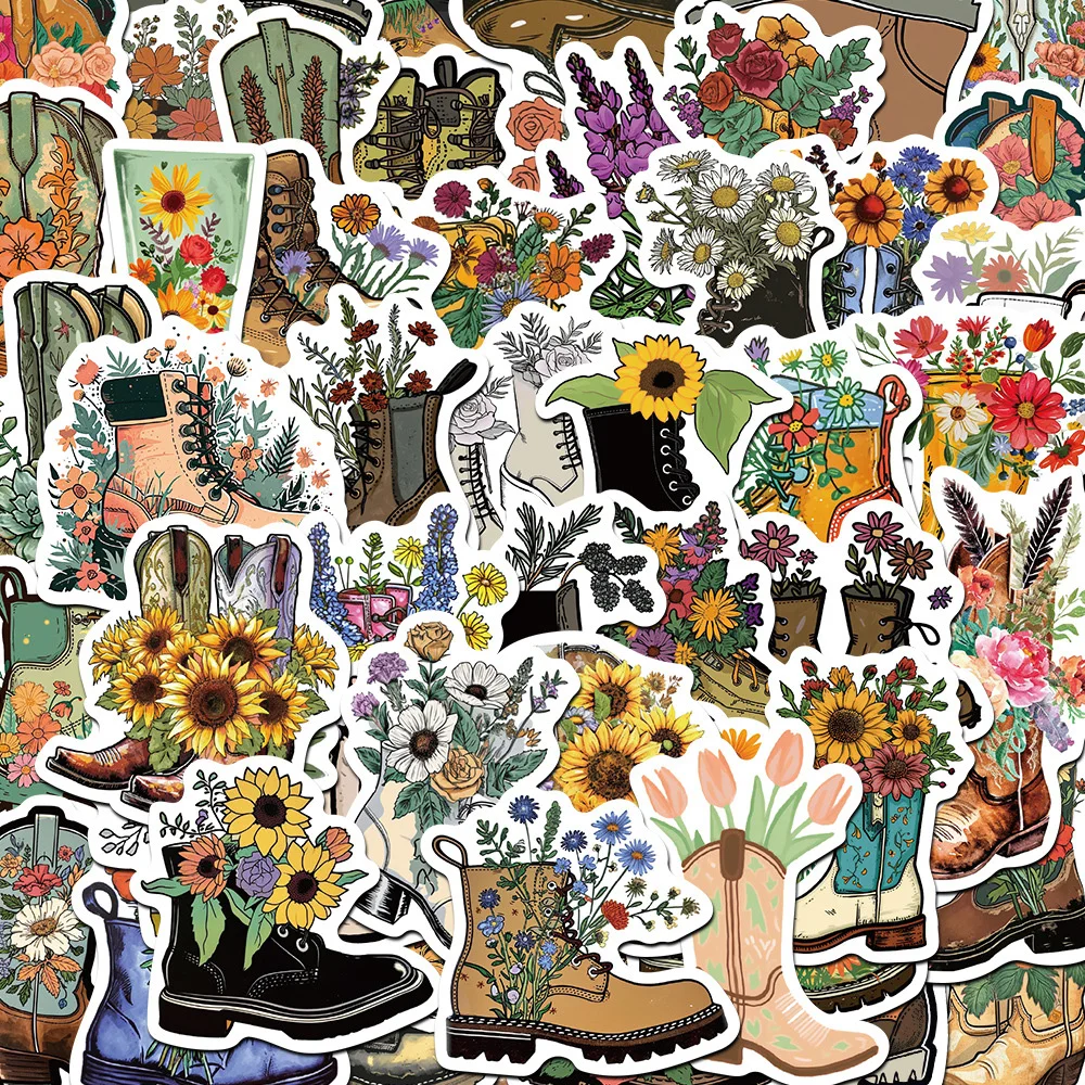 10/30/50pcs Retro Art Flower Boots Stickers Cartoon Graffiti Decals DIY Motorcycle Helmet Computer Cute Waterproof Sticker Decor