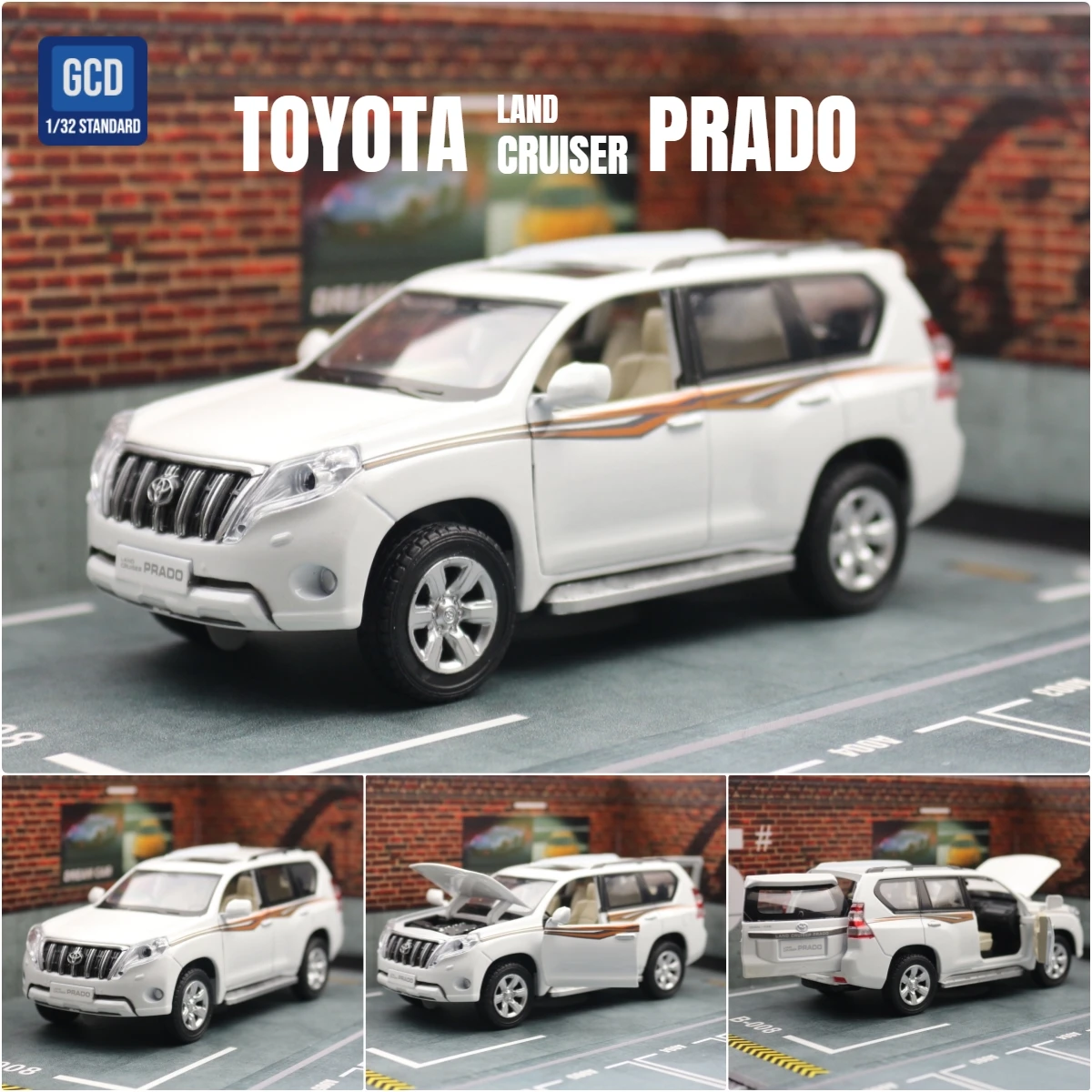 1/32 Toyota Land Cruiser Prado SUV Toy Car Model Diecast Metal Vehicle Pull Back Sound & Light Collection Gift For Children Boys