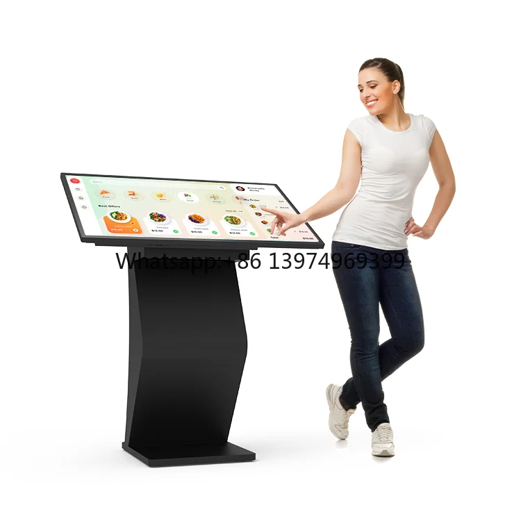 HUSHIDA 43 50 55 Inch Standing Kiosk Digital Standee Display Horizontal Infrared Touch Screen  Digital Signage